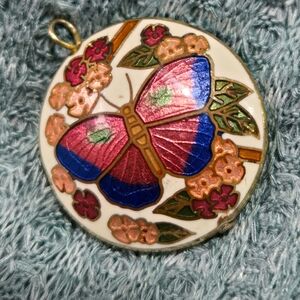 Estate Colorful Butterfly Pendant Necklace